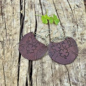 Tooled shamrock leather earrings